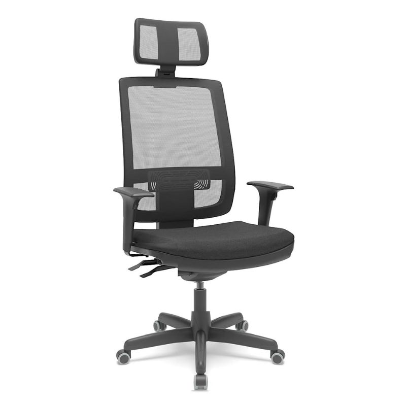 Cadeira de Escritório Presidente Brizza Braço 3D Backplax Revestimento Couro Ecológico Preto - Plaxmetal