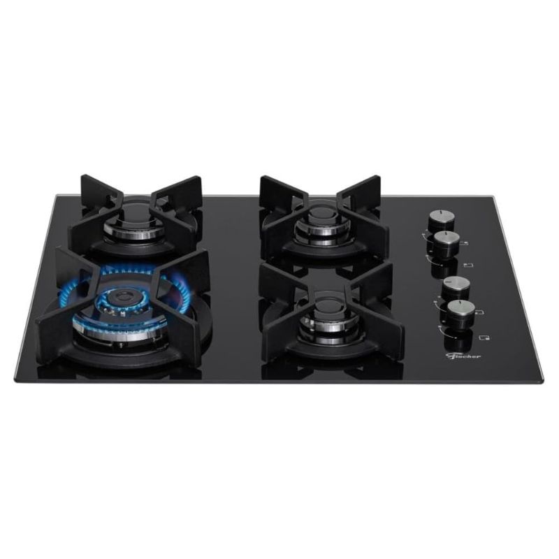 Cooktop À Gás 4 Bocas Tripla Chama Infinity Mesa Vidro Preto Bivolt - Fischer